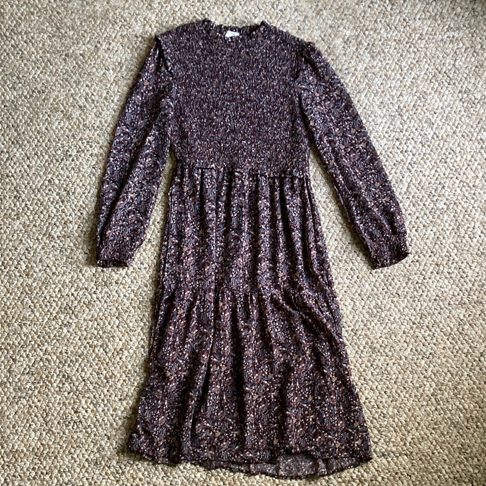 High neck smocked midi dress